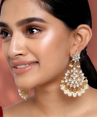 Faux kundan white pearl chandbali earrings indian bollywood jewelry 1