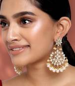 Faux kundan white pearl chandbali earrings indian bollywood jewelry