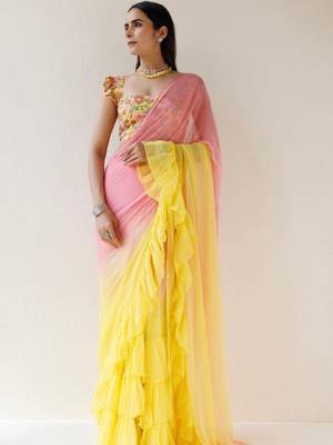 Multicolor ombre pure chiffon saree 1