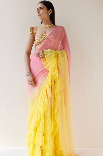 Multicolor ombre pure chiffon saree