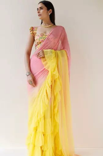Multicolor ombre pure chiffon saree