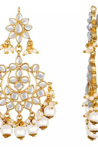 Faux kundan white pearl chandbali earrings indian bollywood jewelry