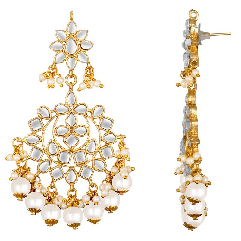 Faux kundan white pearl chandbali earrings indian bollywood jewelry