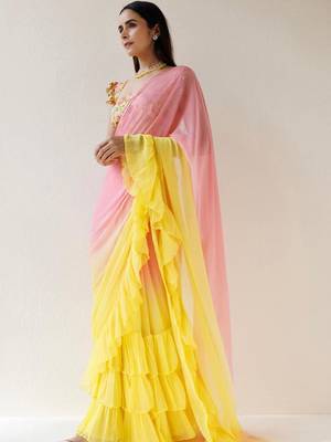 Multicolor ombre pure chiffon saree 2