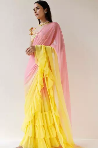 Multicolor ombre pure chiffon saree