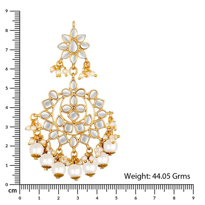 Faux kundan white pearl chandbali earrings indian bollywood jewelry