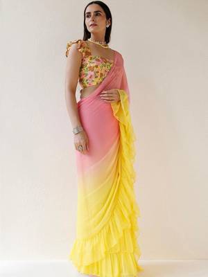 Multicolor ombre pure chiffon saree 3