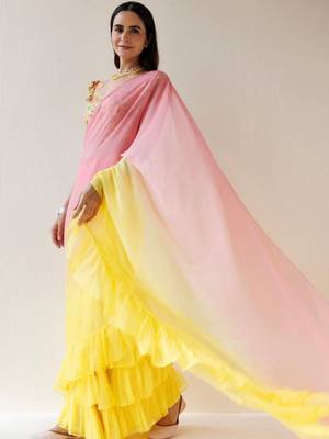 Multicolor ombre pure chiffon saree 4