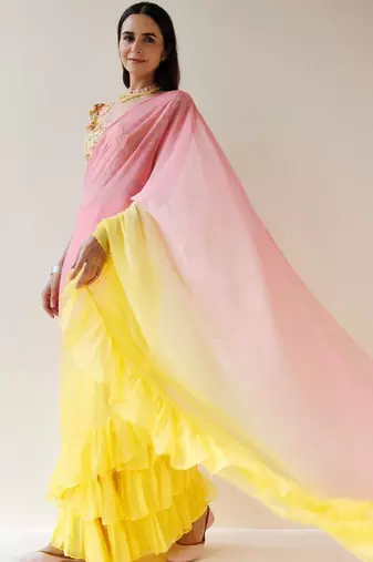 Multicolor ombre pure chiffon saree