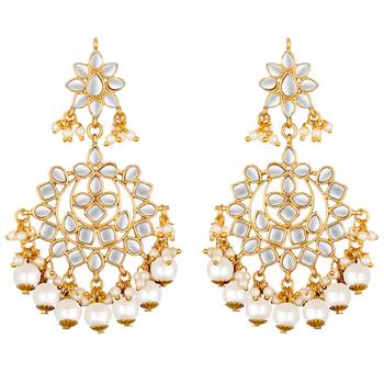 Faux kundan white pearl chandbali earrings indian bollywood jewelry 5