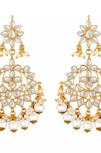 Faux kundan white pearl chandbali earrings indian bollywood jewelry