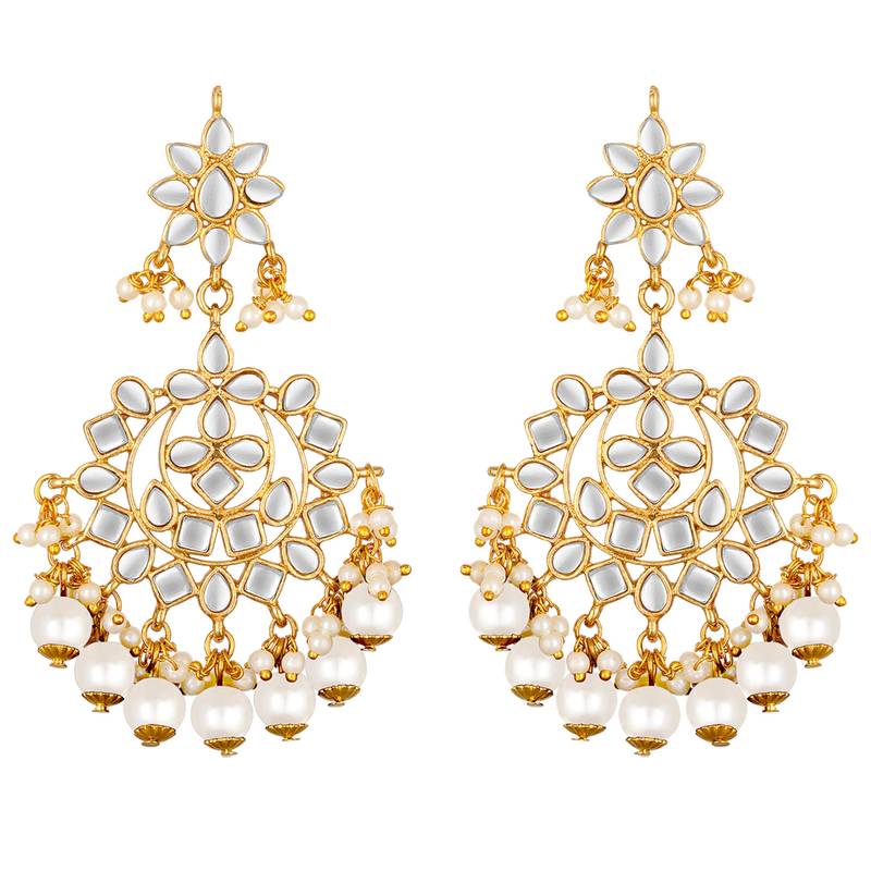 Faux kundan white pearl chandbali earrings indian bollywood jewelry