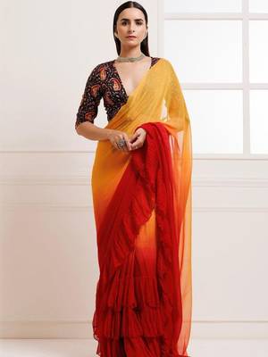 Multicolor ombre pure chiffon saree 1