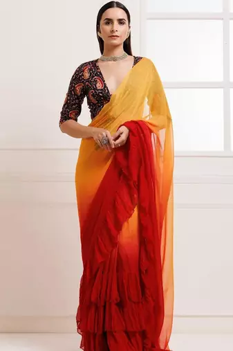 Multicolor ombre pure chiffon saree