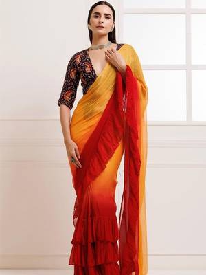 Multicolor ombre pure chiffon saree 2