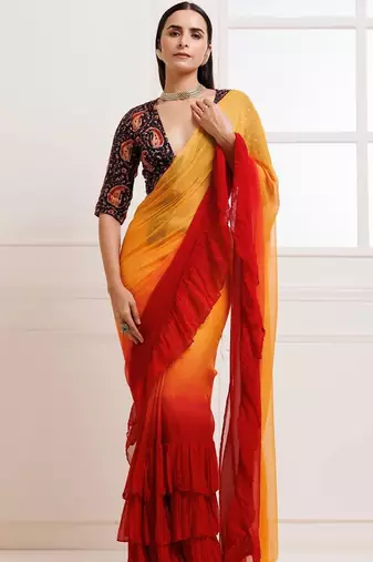 Multicolor ombre pure chiffon saree