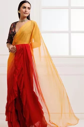 Multicolor ombre pure chiffon saree