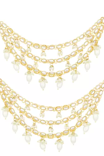 Gold plated white kundan beads studded earrings chain ethnic stylish fashion hair accessories jewellery gift for women