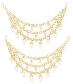 Gold plated white kundan beads studded earrings chain ethnic stylish fashion hair accessories jewellery gift for women