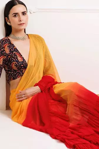 Multicolor ombre pure chiffon saree