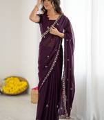 Purple embellished embroidered pure georgette saree