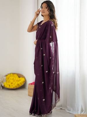 Purple embellished embroidered pure georgette saree 3