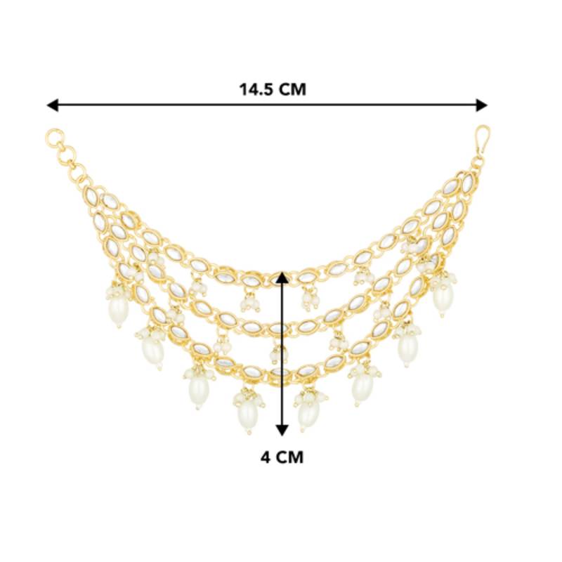 Gold plated white kundan beads studded earrings chain ethnic stylish fashion hair accessories jewellery gift for women