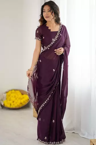 Purple embellished embroidered pure georgette saree