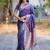 Navy blue blue soft banarasi silk zari weaving saree matching blouse piece