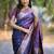 Navy blue blue soft banarasi silk zari weaving saree matching blouse piece