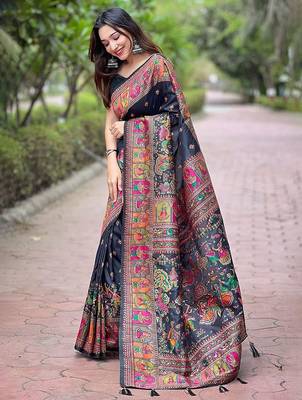 Black ethnic motifs pashmina saree 1