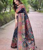 Black ethnic motifs pashmina saree