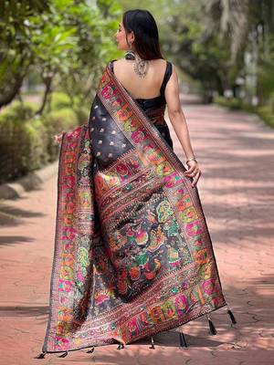 Black ethnic motifs pashmina saree 2