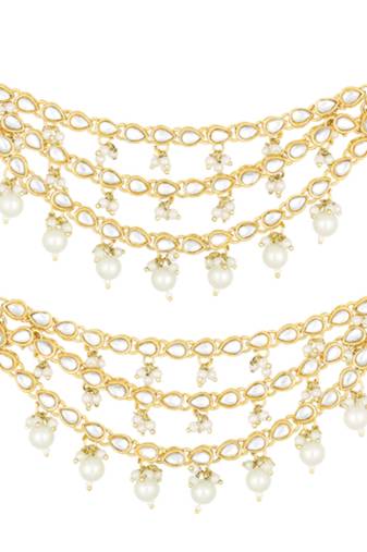 Gold plated white kundan studded earrings chain ethnic stylish fashion hair accessories jewellery gift for women