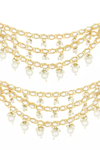 Gold plated white kundan studded earrings chain ethnic stylish fashion hair accessories jewellery gift for women