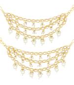 Gold plated white kundan studded earrings chain ethnic stylish fashion hair accessories jewellery gift for women
