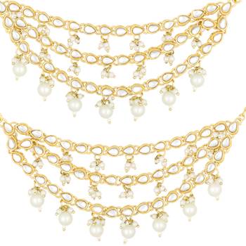 Gold plated white kundan studded earrings chain ethnic stylish fashion hair accessories jewellery gift for women 2
