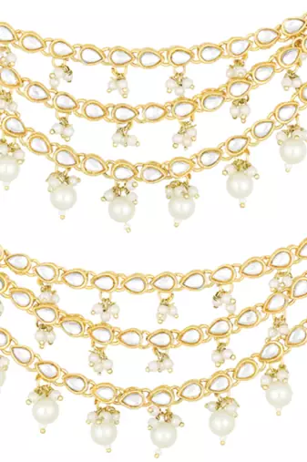 Gold plated white kundan studded earrings chain ethnic stylish fashion hair accessories jewellery gift for women