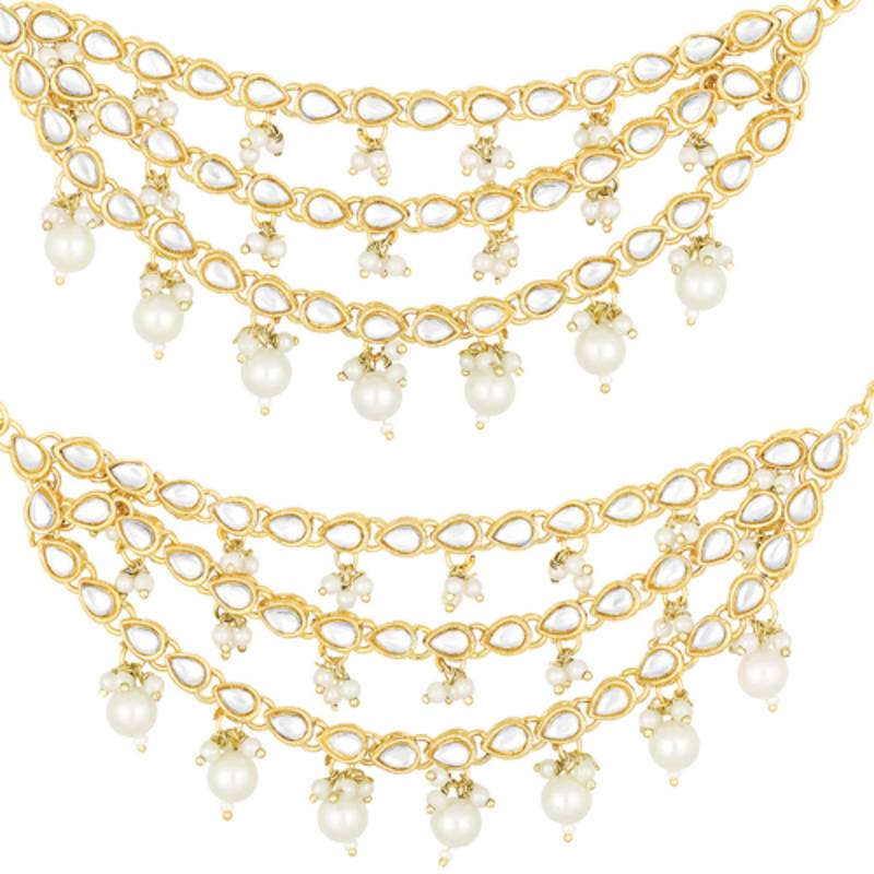 Gold plated white kundan studded earrings chain ethnic stylish fashion hair accessories jewellery gift for women