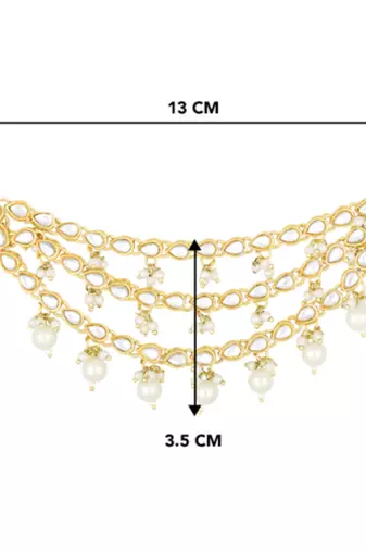 Gold plated white kundan studded earrings chain ethnic stylish fashion hair accessories jewellery gift for women