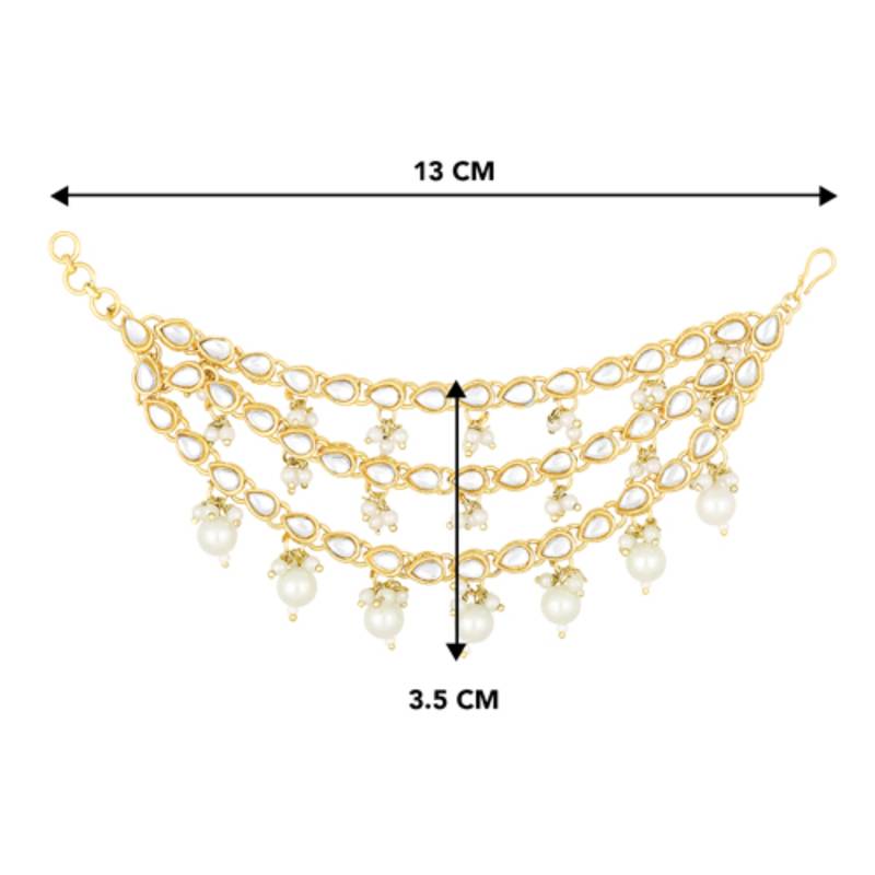 Gold plated white kundan studded earrings chain ethnic stylish fashion hair accessories jewellery gift for women
