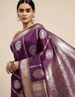 Purple ethnic motifs woven design zari art silk banarasi saree 2
