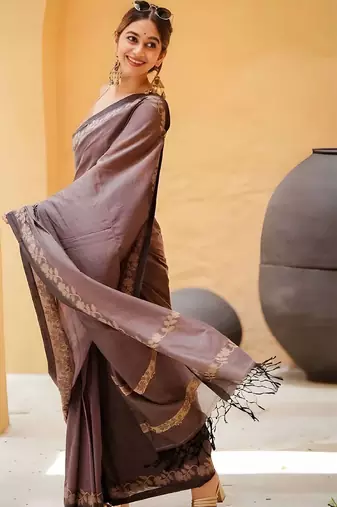 Purple woven design linen blend saree