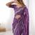 Purple ethnic motifs embroidered beads and stones pure silk saree