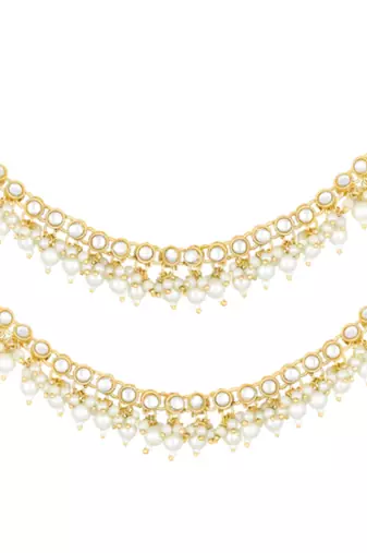 Gold plated white kundan studded earrings chain ethnic stylish fashion hair accessories jewellery gift for women