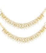 Gold plated white kundan studded earrings chain ethnic stylish fashion hair accessories jewellery gift for women