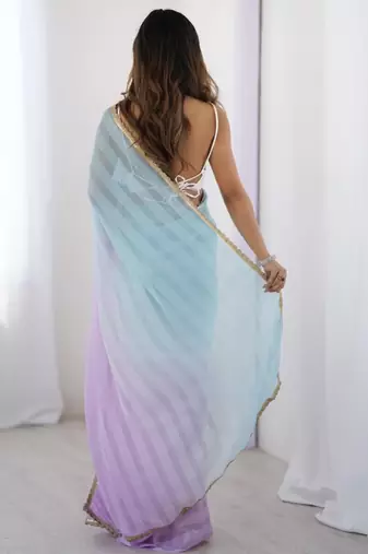 Lavender lavender satin colourblocked sarees