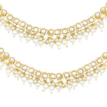 Gold plated white kundan studded earrings chain ethnic stylish fashion hair accessories jewellery gift for women 2