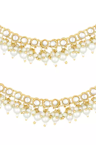 Gold plated white kundan studded earrings chain ethnic stylish fashion hair accessories jewellery gift for women
