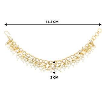 Gold plated white kundan studded earrings chain ethnic stylish fashion hair accessories jewellery gift for women 3